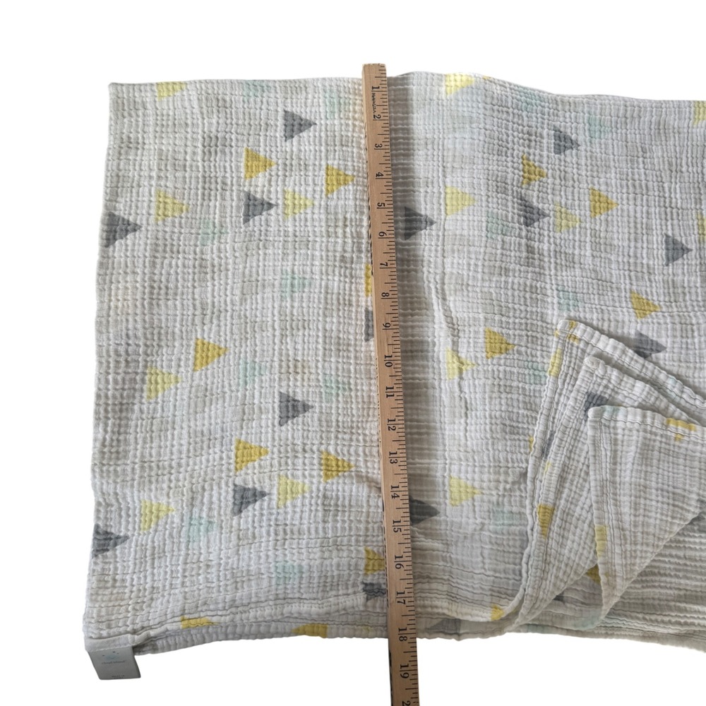 Cloud Island Baby Blanket White Cotton Muslin Gauze Triangle Print Yellow Grey - Picture 5 of 5